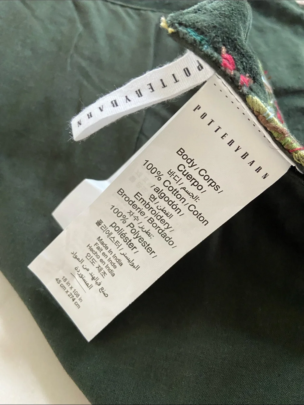 Embroidered Velvet Table Runner in Deep Forest Green.. pottery barn runner